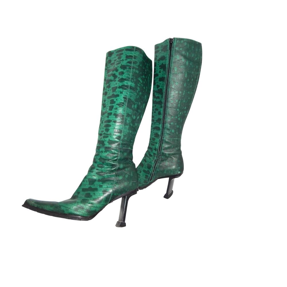 Green Braude Leather Knee Boots Size 36 Made in Italy